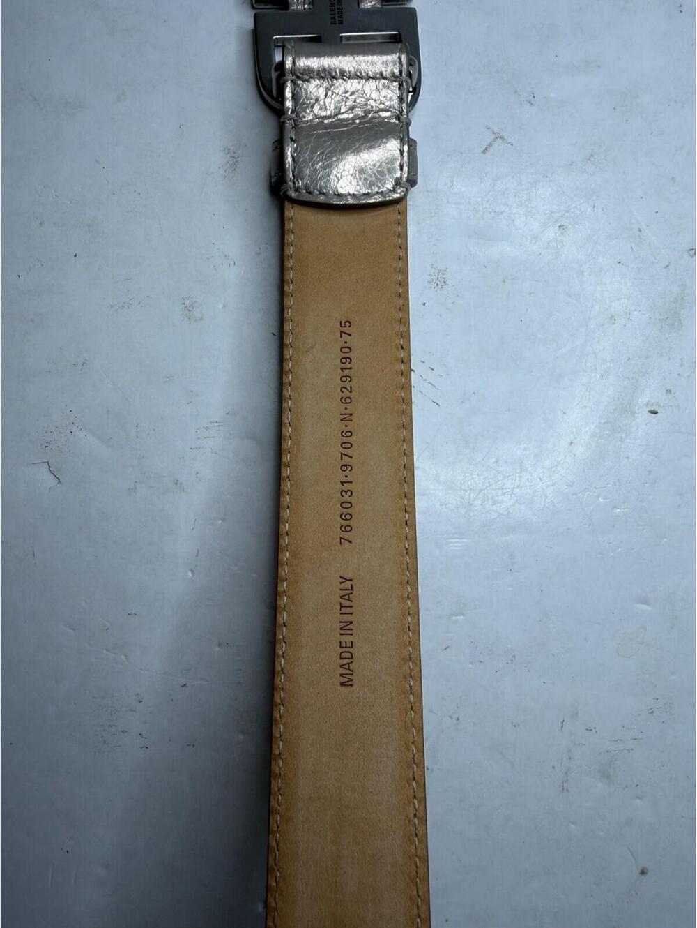Balenciaga BB Logo Belt Metallic Arena Calfskin Stone Beige 75cm New Tags - Picture 4 of 7